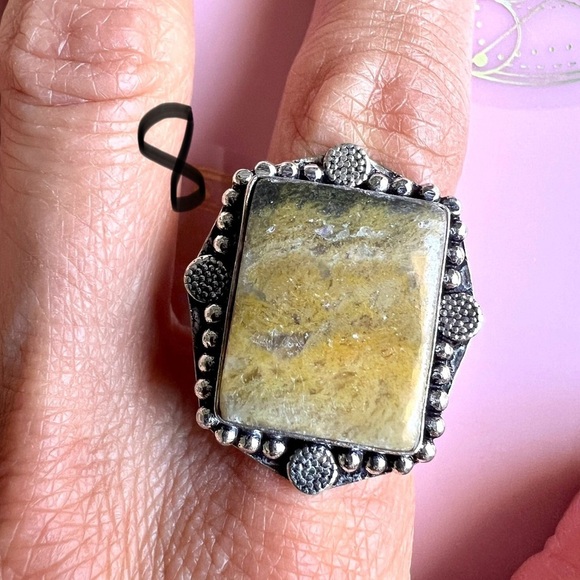925 You Choose! Ornate Bumble Bee Jasper Ring 8, 8.75 - Picture 6 of 9